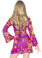 Female hippie, costume dress, long sleeves, colorful flowers